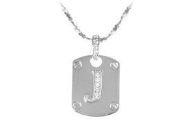 Dog Tag J CZ Sterling Silver Pendantdog 