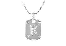 Dog Tag K CZ Sterling Silver Pendant