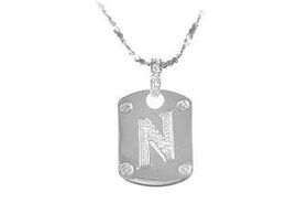 Dog Tag N CZ Sterling Silver Pendant