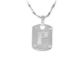 Dog Tag P CZ Sterling Silver Pendantdog 