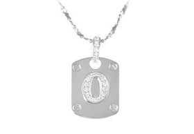 Dog Tag O CZ Sterling Silver Pendant