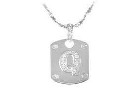 Dog Tag Q CZ Sterling Silver Pendant