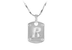 Dog Tag R CZ Sterling Silver Pendantdog 