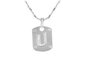 Dog Tag U CZ Sterling Silver Pendant