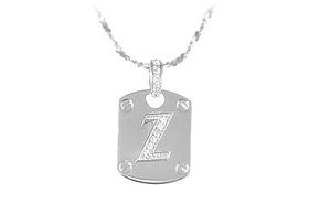 Dog Tag Z CZ Sterling Silver Pendant