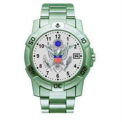 Sport Watch, Chrome, Military, U.S. Army w/Date, Metal Bandsport 