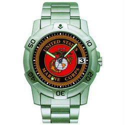 Sport Watch, Chrome, Military, U.S. Marine w/Date, Metal Bndsport 