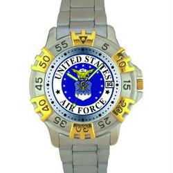 Sport Watch, Chrome, U.S. Air Force, 2-Tone, Metal Bandsport 