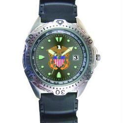 Sport Watch, Rugged, Chrome, US Navy, Blk Face, Rubber Bandsport 