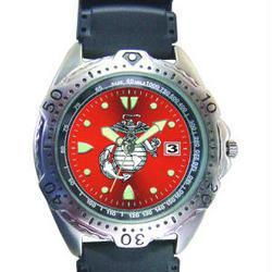 Sport Watch, Rugged, Chrome, US Marine, Red Face, Rubber Bdsport 