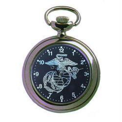 Pocket Watch, Chrome, Military, U.S. Marine, Black Facepocket 