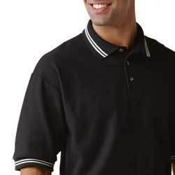 Jerzees cool knit sport shirt with striped collar and cuffs Color: BLACK / WHITE Sjerzees 