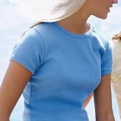 Ladies' Ringspun Cotton Ribbed Scoop NeckT-Shirt Color: FROST SKY SMladies 