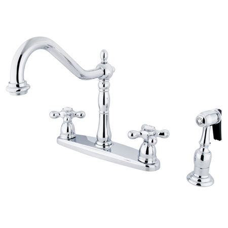 Kingston Brass Two Handle Centerset Deck Mount Kitchen Faucet with Brass Side Spray KB1751AXBS, Chrome