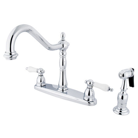 Kingston Brass Two Handle Centerset Deck Mount Kitchen Faucet with Brass Side Spray KB1751PLBS, Chrome