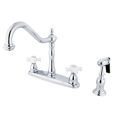 Kingston Brass Two Handle Centerset Deck Mount Kitchen Faucet with Brass Side Spray KB1751PXBS, Chrome