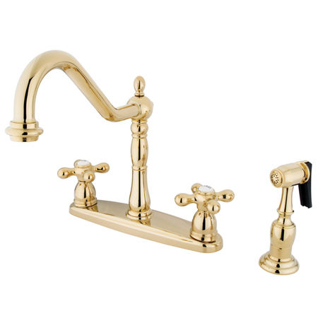 Kingston Brass Two Handle Centerset Deck Mount Kitchen Faucet with Brass Side Spray KB1752AXBS, Polished Brass