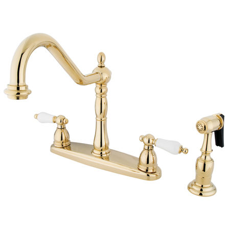 Kingston Brass Two Handle Centerset Deck Mount Kitchen Faucet with Brass Side Spray KB1752PLBS, Polished Brass