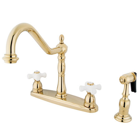 Kingston Brass Two Handle Centerset Deck Mount Kitchen Faucet with Brass Side Spray KB1752PXBS, Polished Brasskingston 