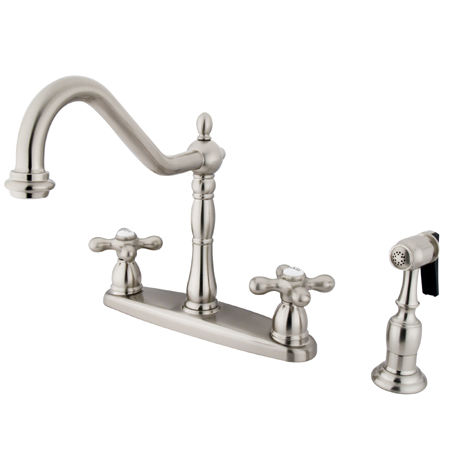 Kingston Brass Two Handle Centerset Deck Mount Kitchen Faucet with Brass Side Spray KB1758AXBS, Satin Nickel