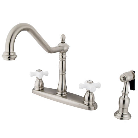 Kingston Brass Two Handle Centerset Deck Mount Kitchen Faucet with Brass Side Spray KB1758PXBS, Satin Nickelkingston 