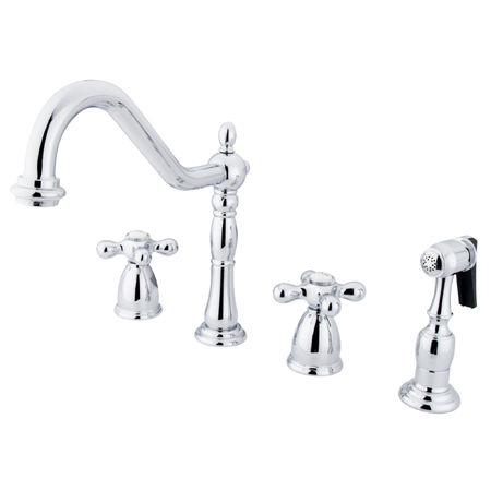 Kingston Brass Two Handle Widespread Deck Mount Kitchen Faucet with Brass Side Spray KB1791AXBS, Chrome