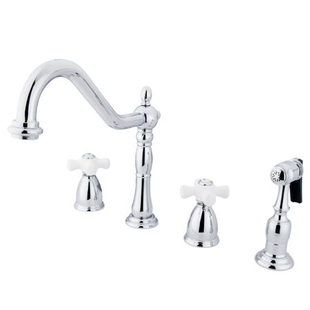 Kingston Brass Two Handle Widespread Deck Mount Kitchen Faucet with Brass Side Spray KB1791PXBS, Chromekingston 