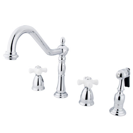 Kingston Brass Two Handle Widespread Deck Mount Kitchen Faucet with Brass Side Spray KB1791PXBS, Chrome