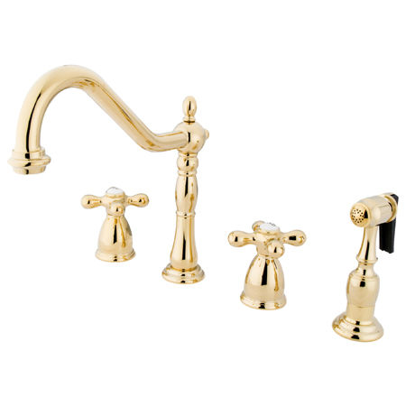 Kingston Brass Two Handle Widespread Deck Mount Kitchen Faucet with Brass Side Spray KB1792AXBS, Polished Brass