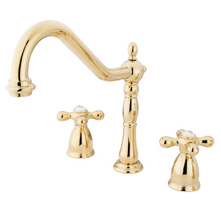 Kingston Brass Two Handle Widespread Deck Mount Kitchen Faucet KB1792AXLS, Polished Brass