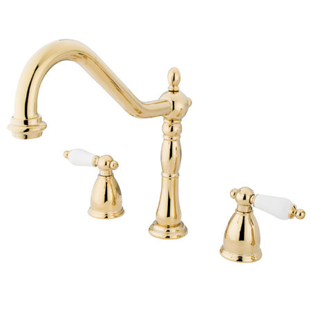 Kingston Brass Two Handle Widespread Deck Mount Kitchen Faucet KB1792PLLS, Polished Brass