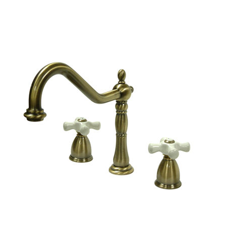 Kingston Brass Two Handle Widespread Deck Mount Kitchen Faucet KB1793PXLS, Vintage Brasskingston 