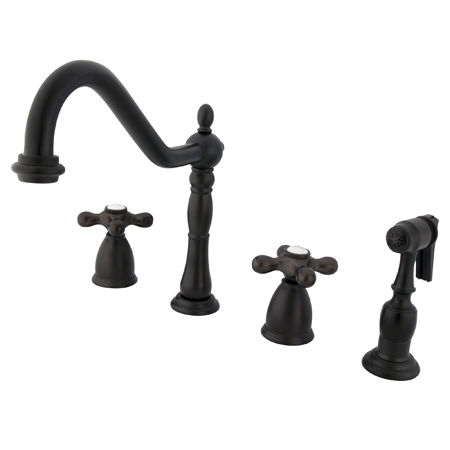 Kingston Brass Two Handle Widespread Deck Mount Kitchen Faucet with Brass Side Spray KB1795AXBS, Oil Rubbed Bronze