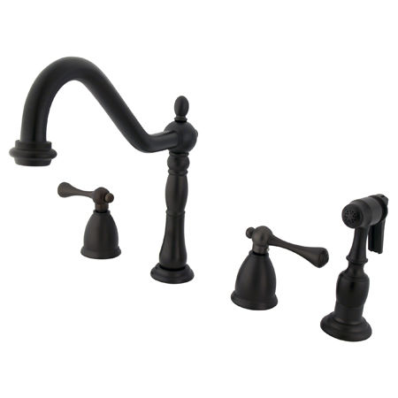 Kingston Brass Two Handle Widespread Deck Mount Kitchen Faucet with Brass Side Spray KB1795BLBS, Oil Rubbed Bronze