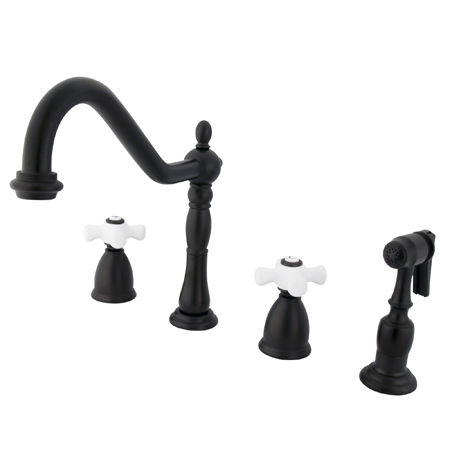 Kingston Brass Two Handle Widespread Deck Mount Kitchen Faucet with Brass Side Spray KB1795PXBS, Oil Rubbed Bronze