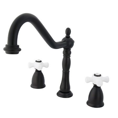 Kingston Brass Two Handle Widespread Deck Mount Kitchen Faucet KB1795PXLS, Oil Rubbed Bronze