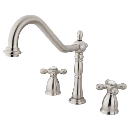 Kingston Brass Two Handle Widespread Deck Mount Kitchen Faucet KB1798AXLS, Satin Nickel