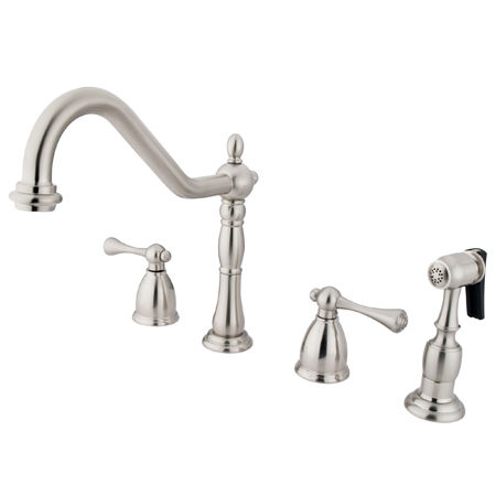 Kingston Brass Two Handle Widespread Deck Mount Kitchen Faucet with Brass Side Spray KB1798BLBS, Satin Nickelkingston 