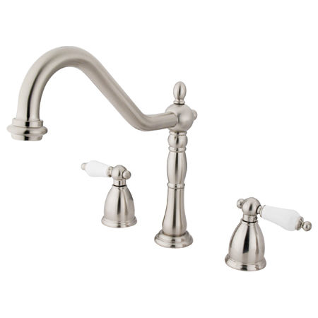 Kingston Brass Two Handle Widespread Deck Mount Kitchen Faucet KB1798PLLS, Satin Nickel