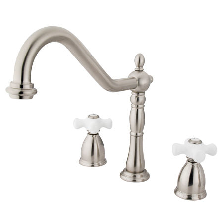 Kingston Brass Two Handle Widespread Deck Mount Kitchen Faucet KB1798PXLS, Satin Nickel