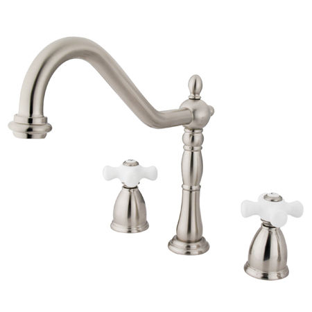 Kingston Brass Two Handle Widespread Deck Mount Kitchen Faucet KB1798PXLS, Satin Nickelkingston 