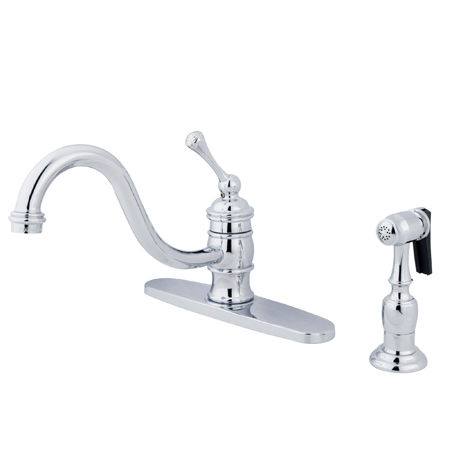 Kingston Brass Single Handle Centerset Deck Mount Kitchen Faucet with Brass Side Spray KB3571BLBS, Chrome