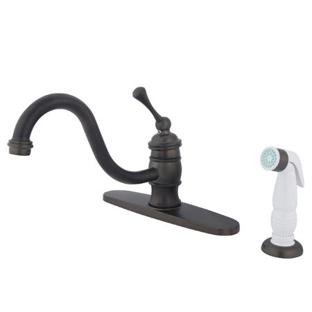 Kingston Brass Single Handle Centerset Deck Mount Kitchen Faucet with Side Spray KB3575BL, Oil Rubbed Bronze