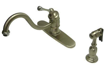Kingston Brass Mono Deck Mount Kitchen Faucet with Brass Side Sprayer KB3577BLBS, Satin Nickel with Chrome Accents