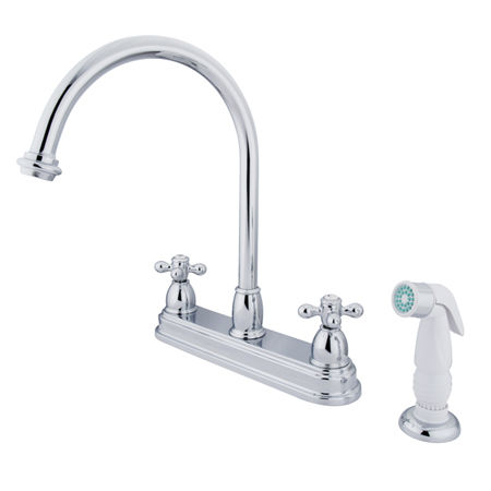 Kingston Brass Two Handle Centerset Deck Mount Kitchen Faucet with Side Spray KB3751AX, Chrome