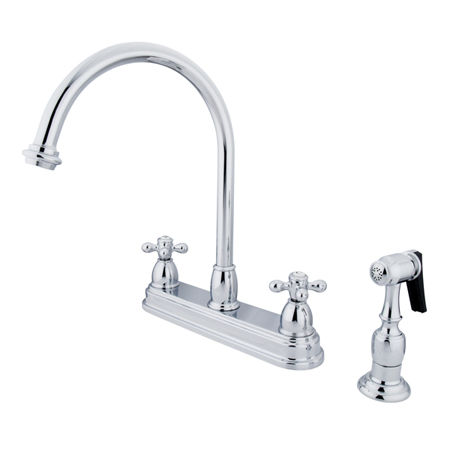 Kingston Brass Two Handle Centerset Deck Mount Kitchen Faucet with Brass Side Spray KB3751AXBS, Chrome