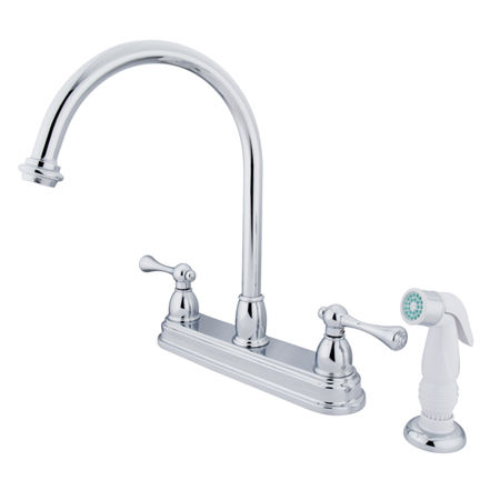 Kingston Brass Two Handle Centerset Deck Mount Kitchen Faucet with Side Spray KB3751BL, Chrome