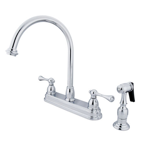 Kingston Brass Two Handle Centerset Deck Mount Kitchen Faucet with Brass Side Spray KB3751BLBS, Chrome