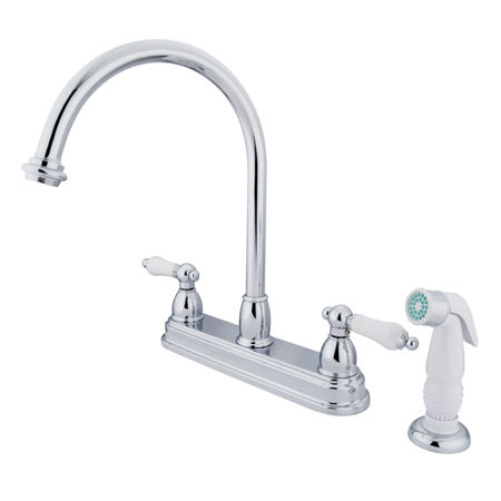 Kingston Brass Two Handle Centerset Deck Mount Kitchen Faucet with Side Spray KB3751PL, Chrome