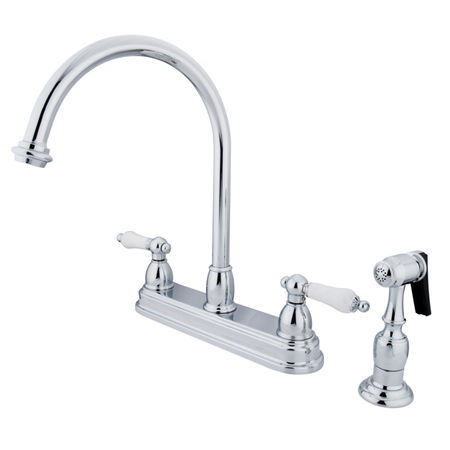 Kingston Brass Two Handle Centerset Deck Mount Kitchen Faucet with Brass Side Spray KB3751PLBS, Chrome